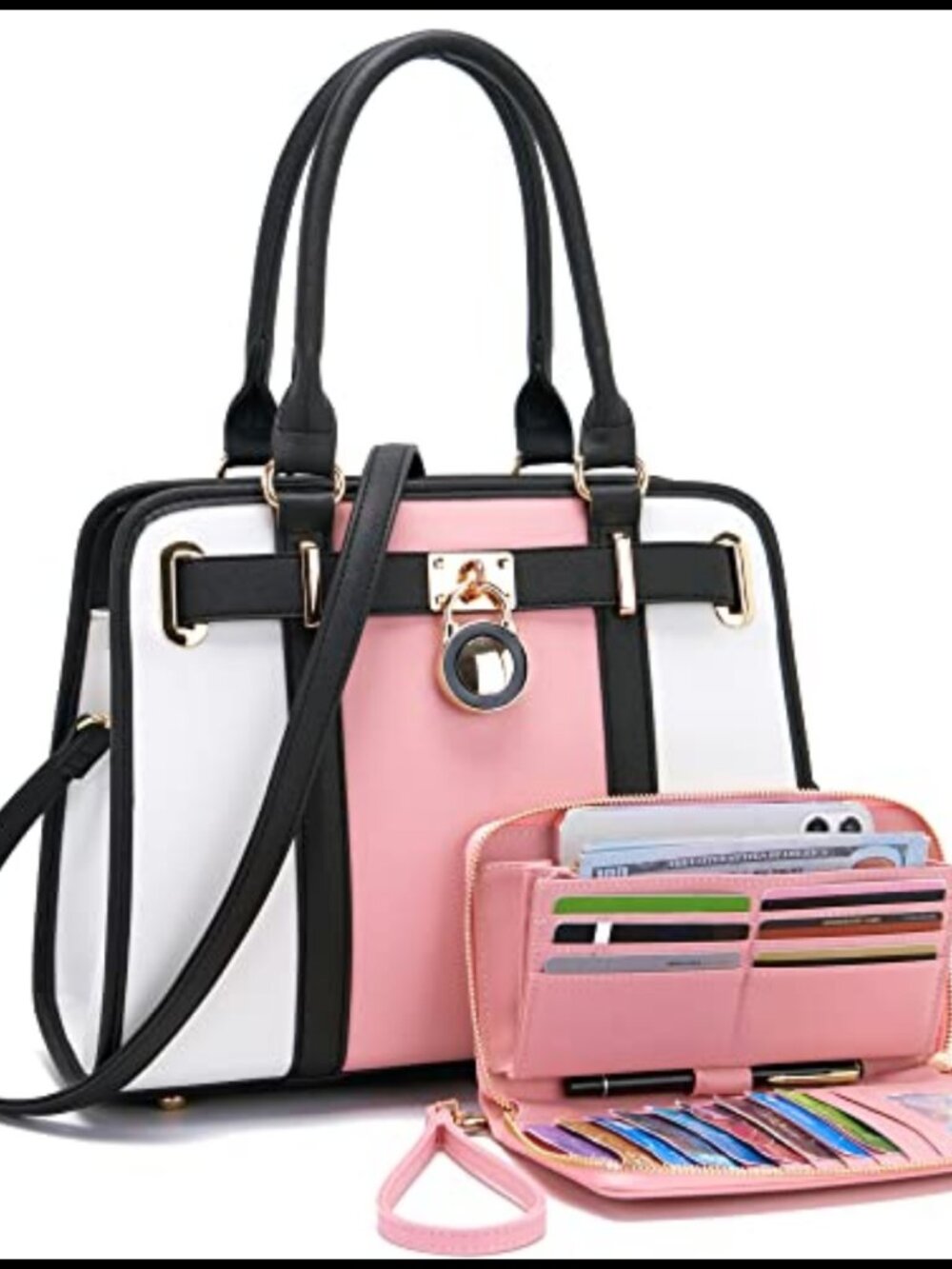 Vegan Leather Satchel Tote Handbag Set with RFID Wallet Clutch